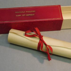 Parchment scroll and red leather scroll box