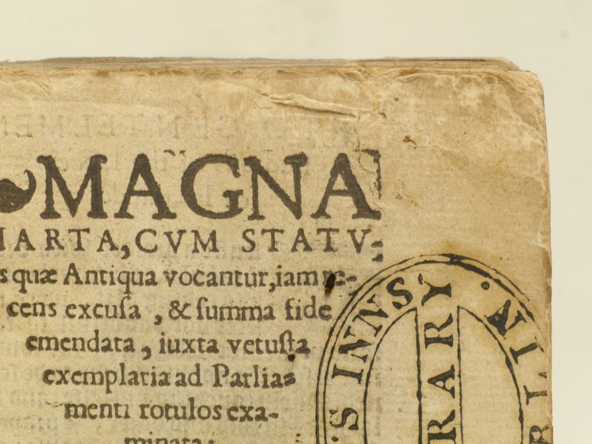 Conservation rebinding of the first edition of the expanded Magna Carta 1556